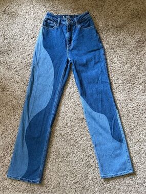 Hollister Two-Tone Wave Straight Leg Jeans - Blue